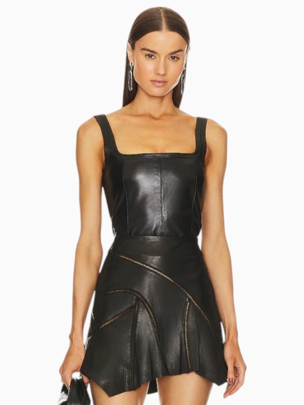 Helmut Lang Women's 10 Black Lamb Leather Tank Top Studded Y2K Biker Punk Luxury